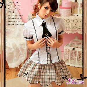 コスプレ お嬢様系私立制服☆茶色チェックスクールガール☆学生服コスプレ