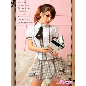 コスプレ お嬢様系私立制服☆茶色チェックスクールガール☆学生服コスプレ