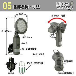 【小型カメラ】ビデオカメラ機能付きLEDモーションセンサーライト(8GB付属)