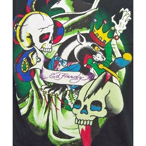 ED HARDY(エドハーディー) メンズTシャツ 丸首 Uネック PANTHER&SKULLS BLACK M