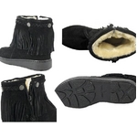 MINNETONKA（ミネトンカ） サイドジップフリンジブーツ バックジップ ムートンブーツ/ブラック【3529】 US7