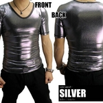 Luxury Black(ラグジュアリーブラック) シャイニー加工 VネックTシャツ SLV(シルバー) Sサイズ