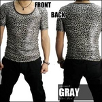 Luxury Black(ラグジュアリーブラック) レオパードUネックシャイニーTシャツ GRY(グレー) Mサイズ