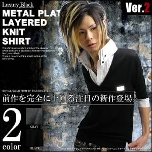 Luxury Black(ラグジュアリーブラック) メタルプレートレイヤードニットボタンダウンシャツ BLK(ブラック) Mサイズ