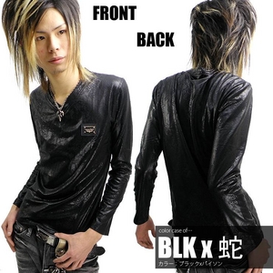 Luxury Black(ラグジュアリーブラック) メタルプレートネーム総柄シャイニーロンTee パイソン Fサイズ
