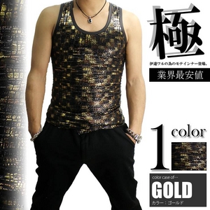 Luxury Black（ラグジュアリーブラック） クロコUネックタンクトップ ゴールド Mサイズ