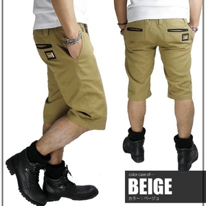 Luxury Black（ラグジュアリーブラック） メタルプレートネーム付き ハーフチノパンツ ベージュ Lサイズ