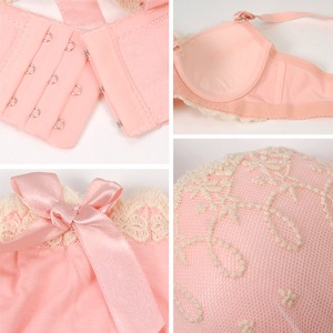 パステル刺繍チュールレースブラ＆ショーツセット【ブラショーツセット/フラワーレース/スプリング/ビジュー/ナイトウェア/下着/ランジェリー/コスプレ】07000221 ピンクM