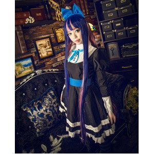 【メイド服/青い帯付4点セット家政婦/ハロウィン/クリスマス/イベント/仮装/舞台/パーティ/コスプレ/コスチューム/衣装】5426