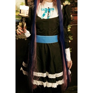 【メイド服/青い帯付4点セット家政婦/ハロウィン/クリスマス/イベント/仮装/舞台/パーティ/コスプレ/コスチューム/衣装】5426