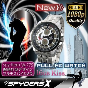 【超小型カメラ】 【小型ビデオカメラ】腕時計 腕時計型 スパイカメラ スパイダーズX （W-775） フルハイビジョン 動体検知 16GB内蔵