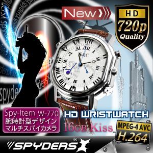 【超小型カメラ】 【小型ビデオカメラ】腕時計 腕時計型 スパイカメラ スパイダーズX (W-770W)ホワイト H.264 1200万画素 16GB内蔵