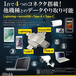 【iPhone】【iPad】【Android】 スマホ対応 カードリーダー Lightning ライトニング USB microUSB Type-C microSDカード 128GB 4 in 1 マルチカードリーダー (R002) 