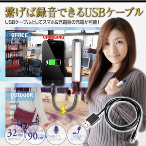 【防犯用】【小型ボイスレコーダー】USBケーブル型ボイスレコーダー スパイダーズX (NB-002) 簡単操作 32GB対応