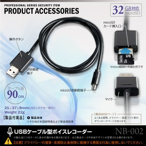 【防犯用】【小型ボイスレコーダー】USBケーブル型ボイスレコーダー スパイダーズX (NB-002) 簡単操作 32GB対応