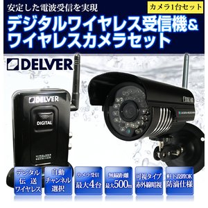 【防犯カメラセット】デジタルワイヤレス受信機＆ 赤外線暗視 ワイヤレスカメラ1台セット！!水に強い！【防滴規格IP66】【NET-MW-DJ451+DC219】