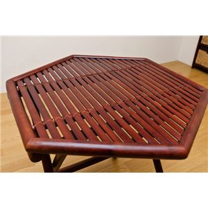 バンブー折りたたみテーブル 【六角形】 木製(竹) アジアンティーク 〔室内/屋外/ガーデン〕