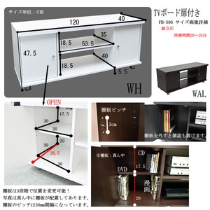 扉付き収納テレビ台/テレビボード 【幅120cm】 可動棚付き ホワイト(白)