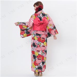 ストライプ牡丹キティ浴衣（結び帯付き2点セット）※ハンガー付き専用袋 レッド（RD）