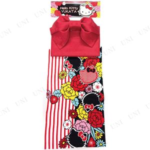 ストライプ牡丹キティ浴衣（結び帯付き2点セット）※ハンガー付き専用袋 レッド（RD）