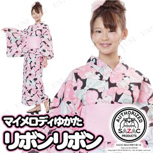リボンリボンマイメロディ浴衣（結び帯付き2点セット）※ハンガー付き専用袋 ブラック（BK）