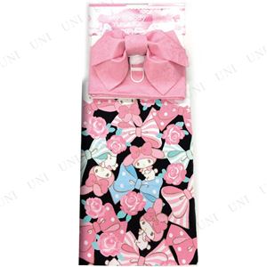 リボンリボンマイメロディ浴衣（結び帯付き2点セット）※ハンガー付き専用袋 ブラック（BK）