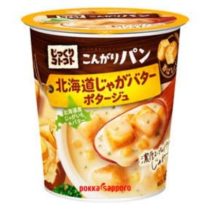 【まとめ買い】ポッカサッポロ じっくりコトコト こんがりパン 北海道じゃがバターポタージュ （カップ） 32.4ｇ&times;18カップ（6カップ&times;3ケース）