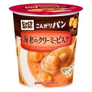 【まとめ買い】ポッカサッポロ じっくりコトコト こんがりパン 海老のクリーミービスク （カップ） 31.6ｇ&times;18カップ（6カップ&times;3ケース）