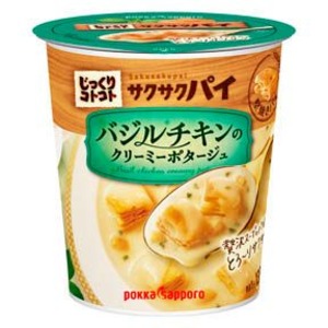 【まとめ買い】ポッカサッポロ じっくりコトコト サクサクパイ バジルチキンのクリーミーポタージュ （カップ） 29.6ｇ&times;24カップ（6カップ&times;4ケース）