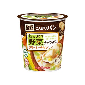 【まとめ買い】ポッカサッポロ じっくりコトコト こんがりパン たっぷり野菜チャウダークリーミーチキン (カップ) 30.2g&times;24カップ(6カップ&times;4ケース)