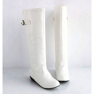 バックル付・フェイクレザージョッキーブーツ 白色　サイズ39(24.0cm〜24.5cm)