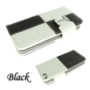 ★iphone5用★シンプルcuteな7色パックル付きバイカラー合皮手帳型iphone5ケース/カバー/アイフォン 黒