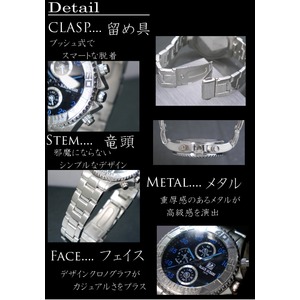 BLACK OCEANS- 腕時計　シルバーメタル　デザインクロノグラフ/ブルー盤ホワイト文字
