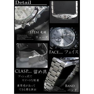 メンズ腕時計　デザインクロノグラフ　メタルバンド　ウォッチ/ブラック