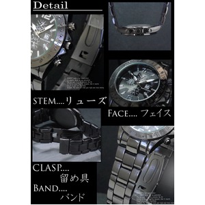 メンズ腕時計　デザインクロノグラフ　ブラック　メタルバンド/イエローゴールド字