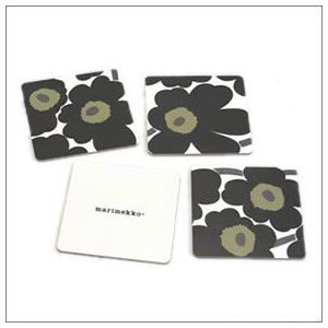 marimekko（マリメッコ） UNIKKO PLYWOOD COASTERS 4PCS ウニッコ柄 コースター 4枚セット 65080 30 white／black
