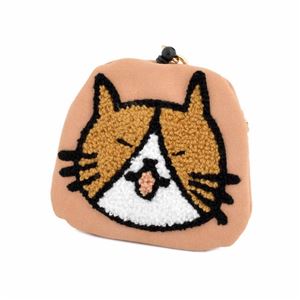 anello(アネロ) ZP-D0433-PBE CAT・DOT ねこどっとシリーズ 魚の骨チャーム付♪もこもこサガラ刺繍 パスケース＆ミニポーチ 紐が伸び〜るリール式で自動改札にも便利♪