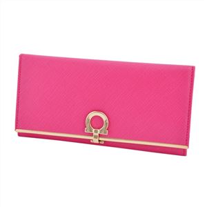 Salvatore Ferragamo(サルバトーレフェラガモ) 224633 642921 framboise GANCINI ガンチーニ パスケース付 二つ折り長財布