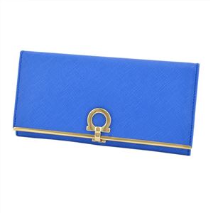 Salvatore Ferragamo(サルバトーレフェラガモ) 224633 642924 bleu indien GANCINI ガンチーニ パスケース付 二つ折り長財布