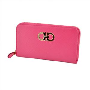 Salvatore Ferragamo(サルバトーレフェラガモ) 22B300 642076 framboise GANCINI ダブルガンチーニ ラウンドファスナー長財布