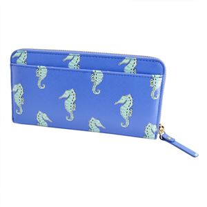 Kate Spade(ケイトスペード) PWRU4959 488 Adventure Blue タツノオトシゴ プリント ラウンドファスナー長財布 Cedar Street Seahorses Lacey