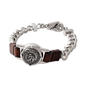 DIESEL（ディーゼル） DX1052040 レザー＆チェーン メンズ ブレスレット ブレイブマン（モヒカン）