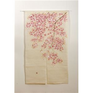 本麻100%使用 手描きのれん 『新古代桜 麻暖簾』 85×150cm