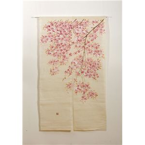 本麻100%使用 手描きのれん 『新古代桜 麻暖簾』 85×150cm