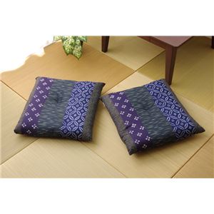 座布団 綿100% 国産 和柄 『モダン ポリ綿座布団』 ブルー 側サイズ(約55&times;59cm) 製品サイズ(約52&times;56cm) 2枚組