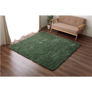 ラグマット カーペット 4畳 シャギー 無地 北欧 マイクロファイバー 『ミスティ―IT』 グリーン 約200&times;300cm (ホットカーペット対応)