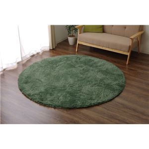 ラグマット カーペット 円形 シャギー 無地 北欧 マイクロファイバー 『ミスティ―IT』 グリーン 約185cm丸 (ホットカーペット対応)