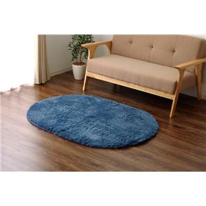 ラグマット カーペット 楕円形 シャギー 無地 北欧 マイクロファイバー 『ミスティ―IT』 ブルー 約140&times;200cm楕円 (ホットカーペット対応)