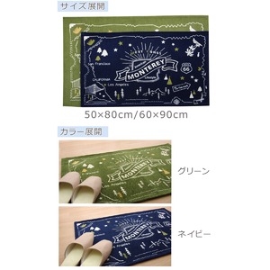 玄関マット フロアマット 洗える ギャベ柄 『ルート』 グリーン 約50×80cm 滑りにくい加工