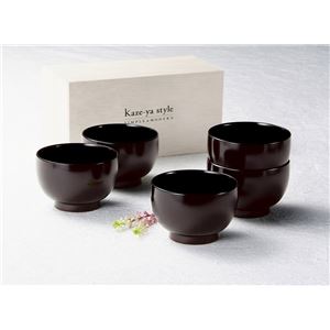 KZ2275 うるし汁椀揃（溜）（5）木箱入 【Kaze-ya style・北市漆器店 】